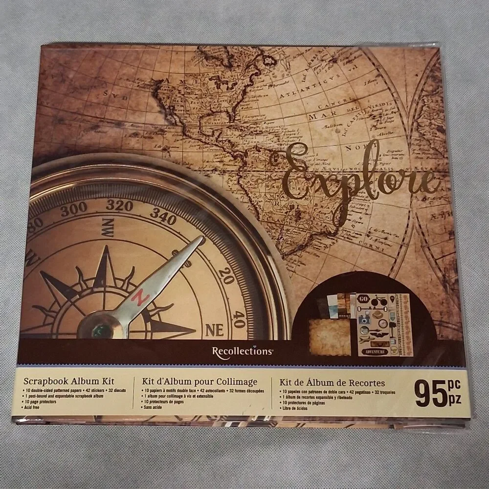 Recollections Explore 12x12 Scrapbook Album Kit 95 Pcs Post Bound 20 Pages New